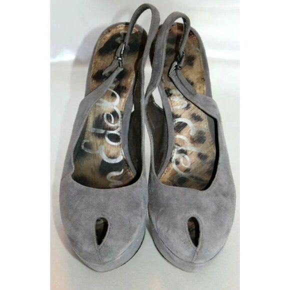 Sam Edelman Novato Suede Platform Heels‎ With Peep Toe Gray Size 8.5 - Picture 2 of 15